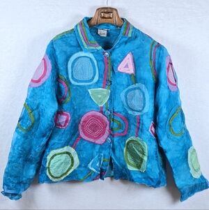 Vintage Parsley & Sage 100% Silk   Shacket Geometric Patchwork Art To Wear SzM